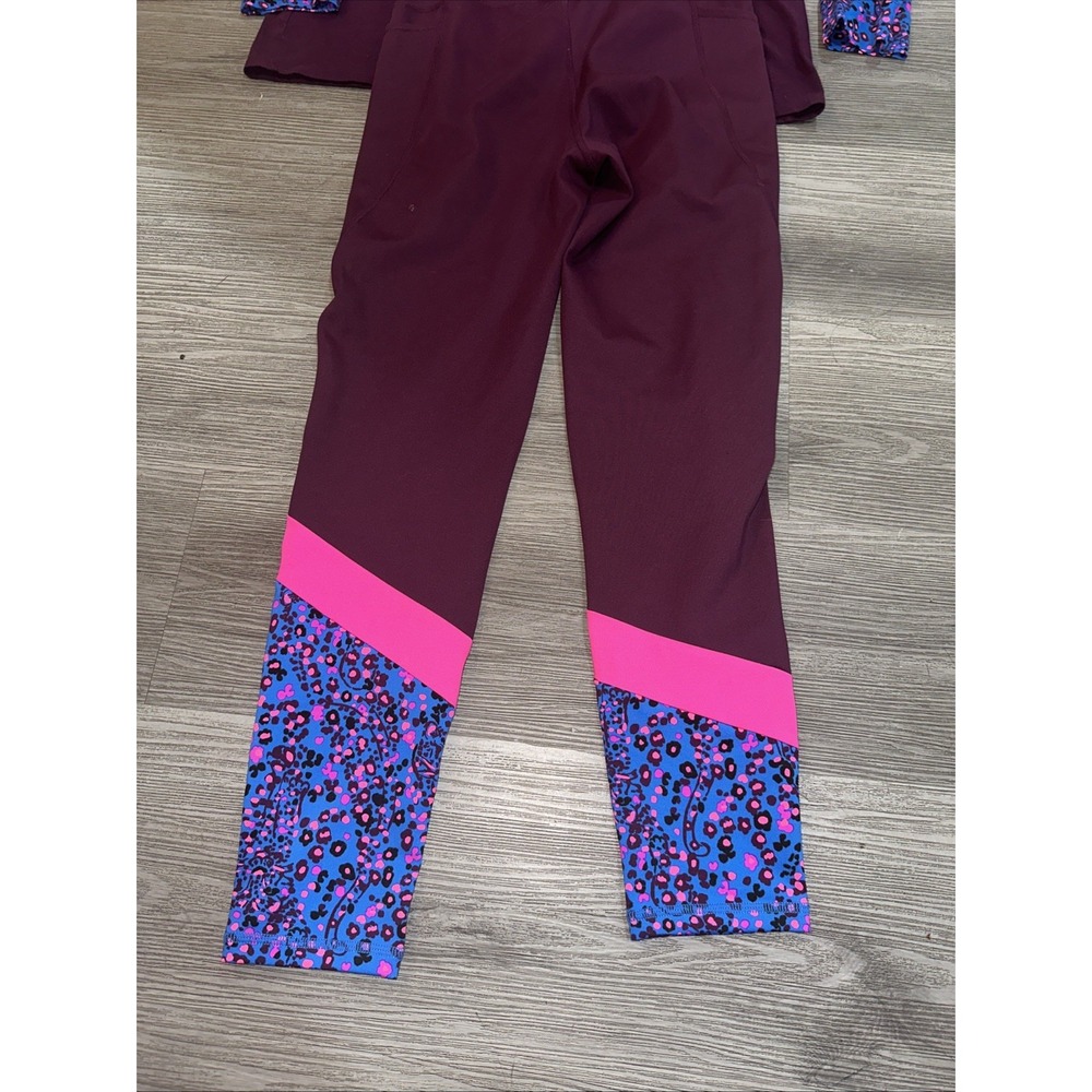 Lily Pulitzer 2 Pc Set Wome Activewear Floral Burgundy Sz M Long Sleeve - Picture 6 of 10